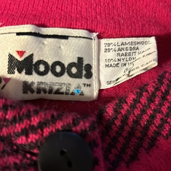 VTG Moods By Krizia Lambswool Angora Dark Pink Cardigan Sweater L Pockets Cozy - Picture 7 of 7